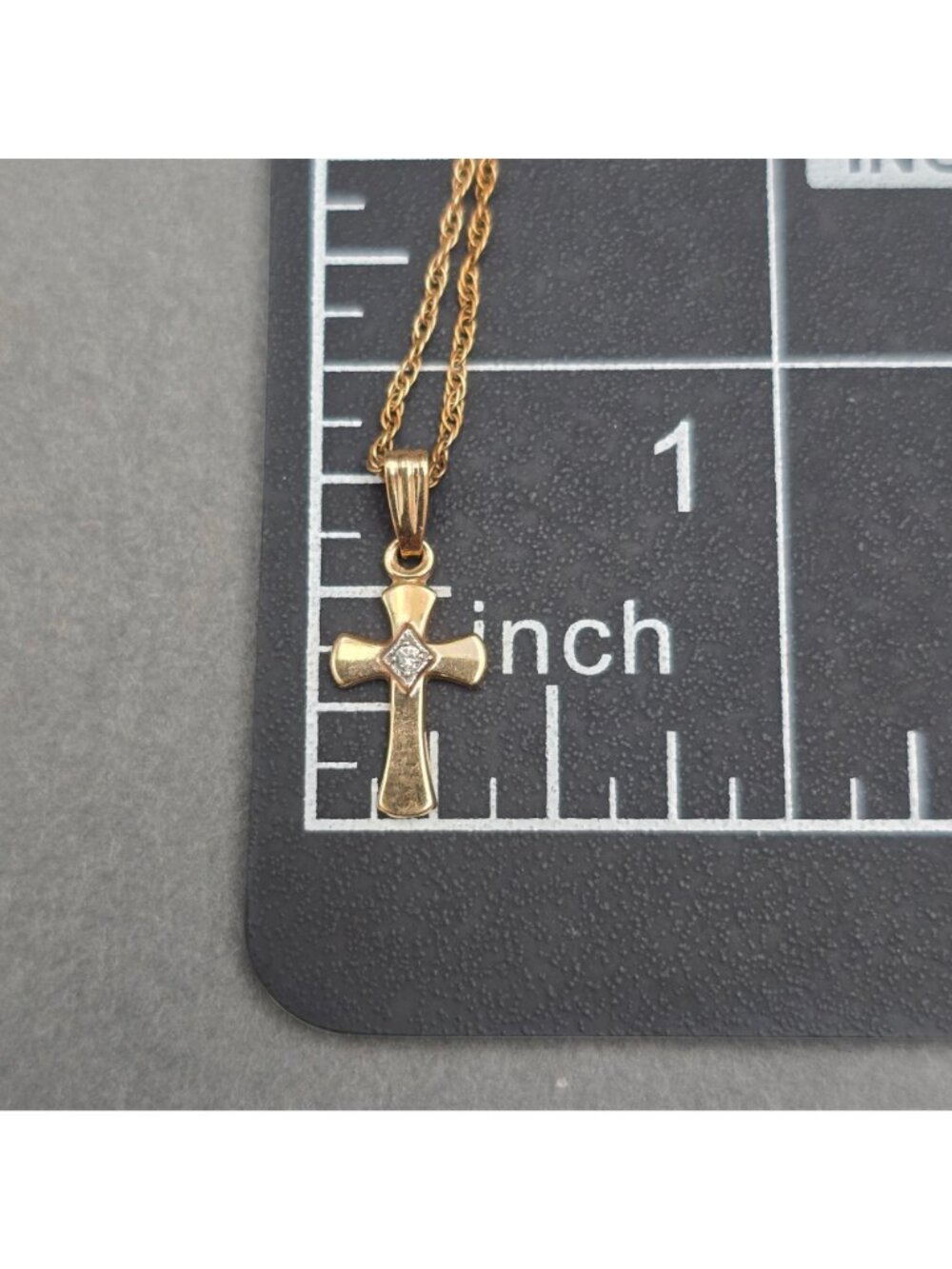 Vintage 14K Gold Filled Diamond Cross Necklace M Cartouche Pendant 19" - Picture 13 of 15